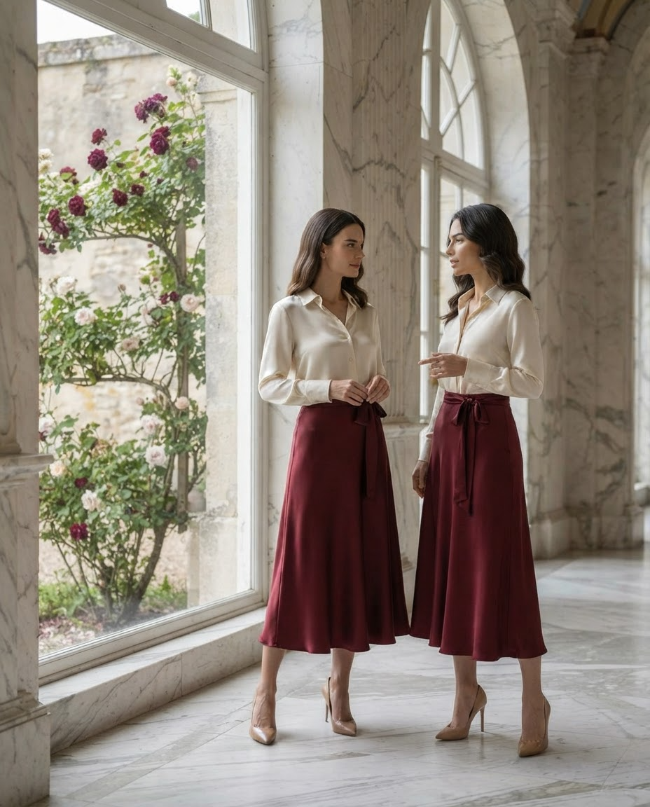 Satin A-Line Midi Skirt