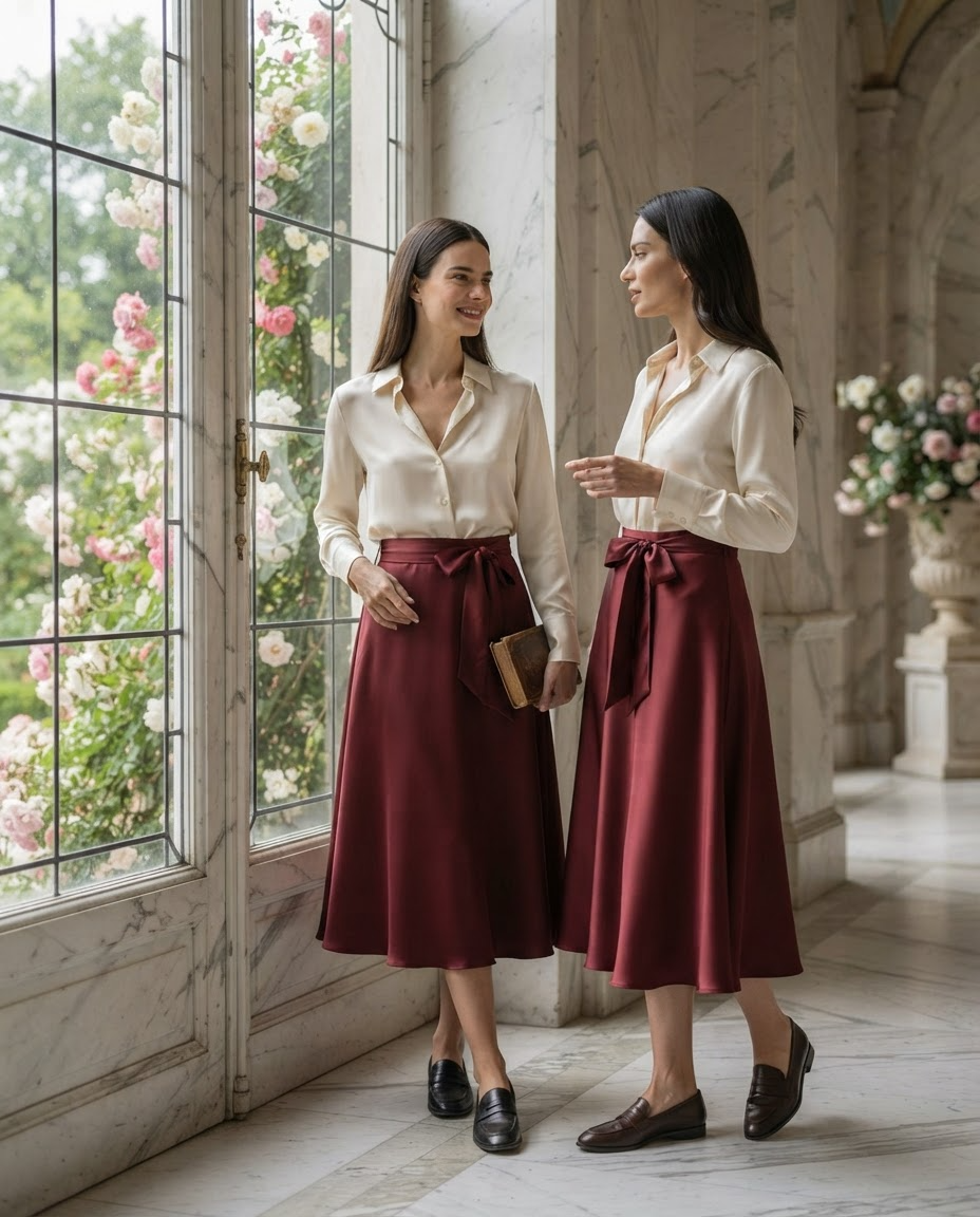 Satin A-Line Midi Skirt