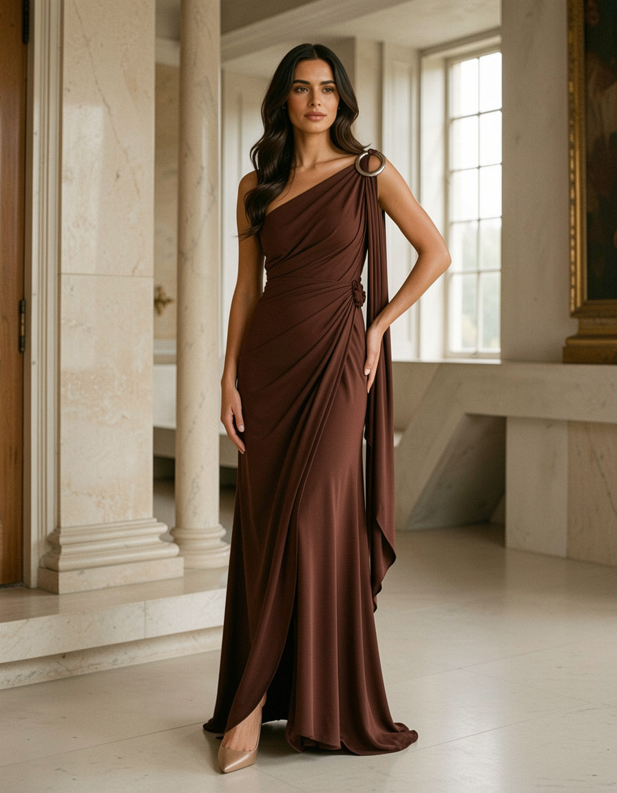 One-Shoulder Draped Maxi Dress