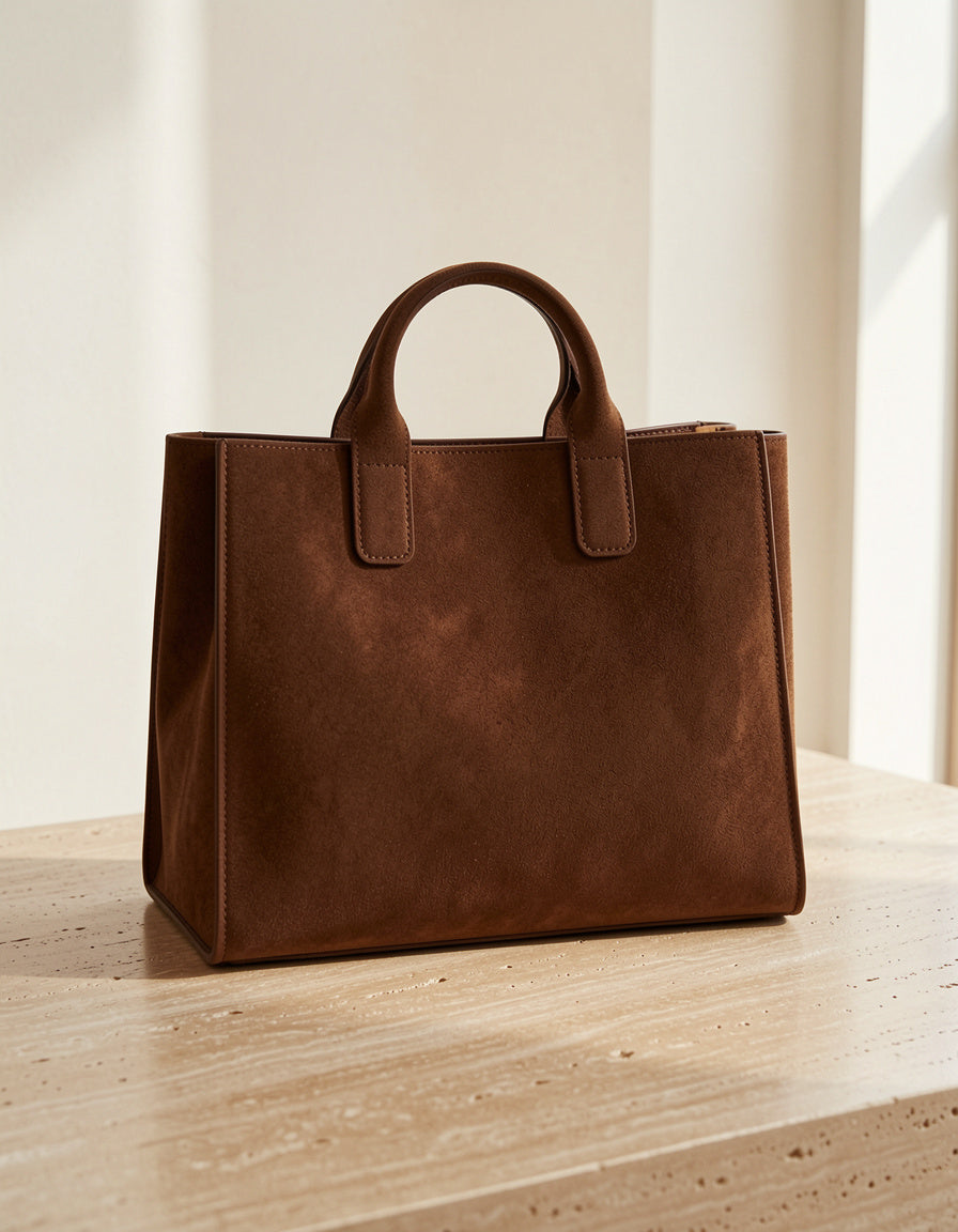 Detalle macro de la textura suede del Suede Leather Large Handbag