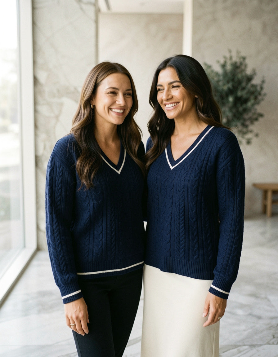 Contrast Striped V-Neck Sweater