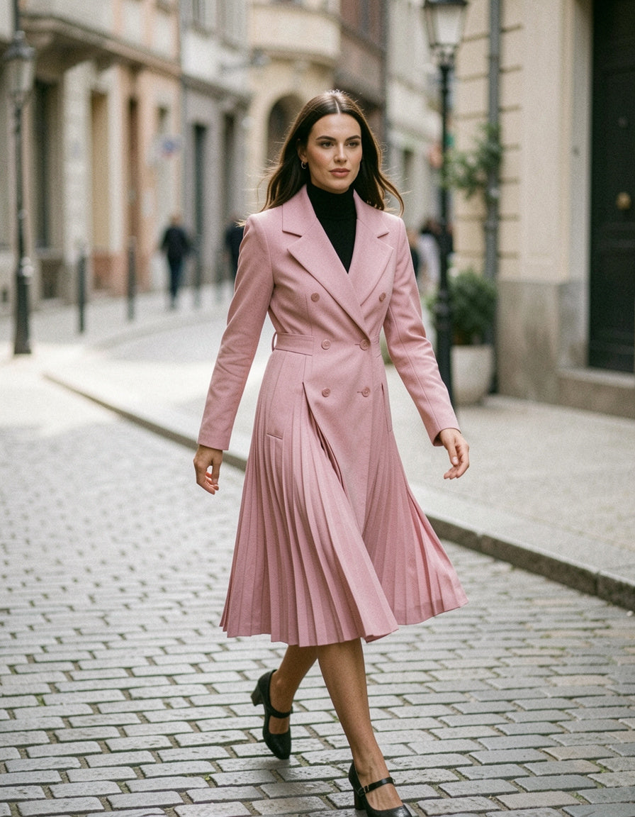 Double-Breasted Pleated Blazer Dress
