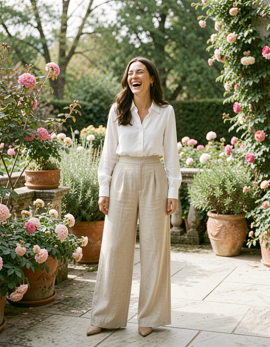 Umgee High Waist Linen Blend Wide Leg Trousers