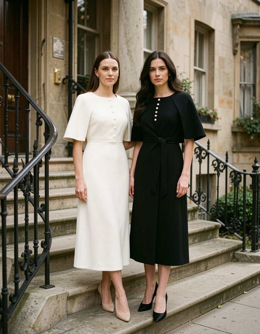 Slit Sleeve Midi Dress with Decorative Button