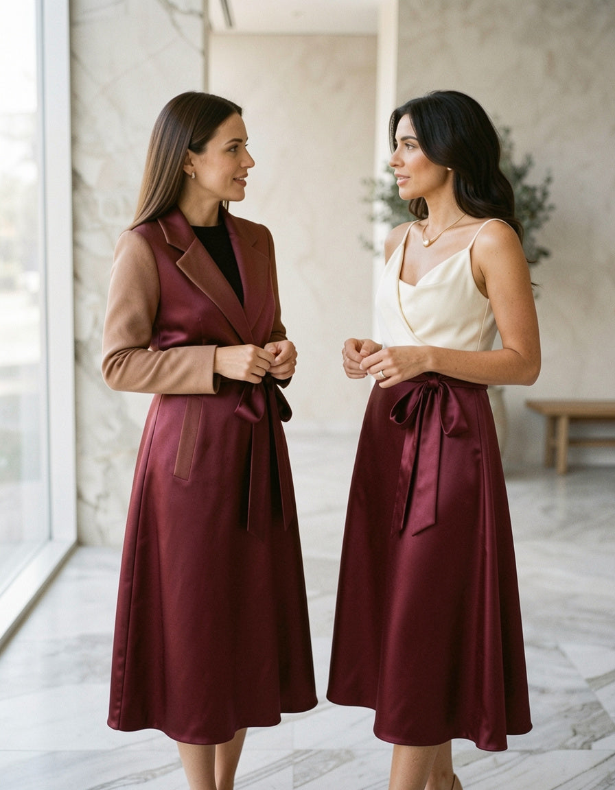 Satin A-Line Midi Skirt