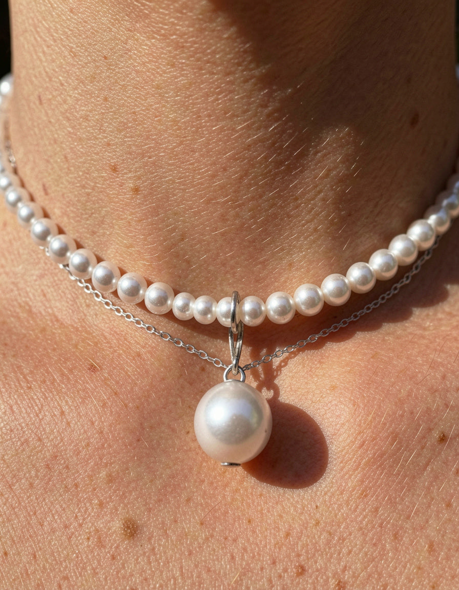 925 Sterling Silver Bead Pearl Necklace