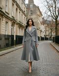 Grey wool coat on a city street