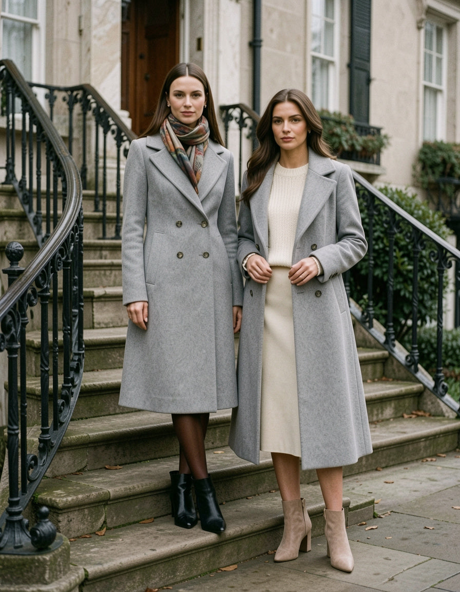 Grey wool coat styled two ways