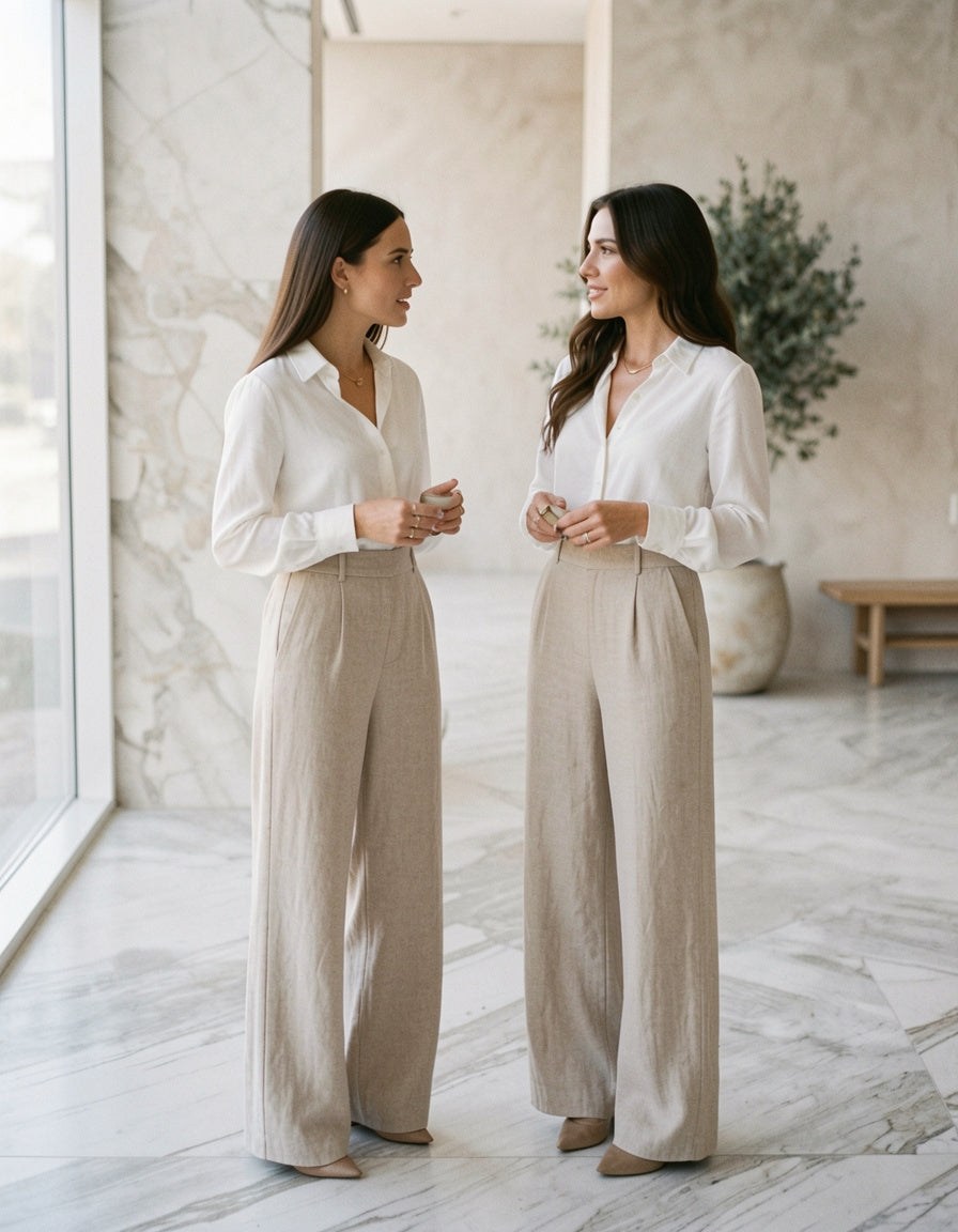 Umgee High Waist Linen Blend Wide Leg Trousers