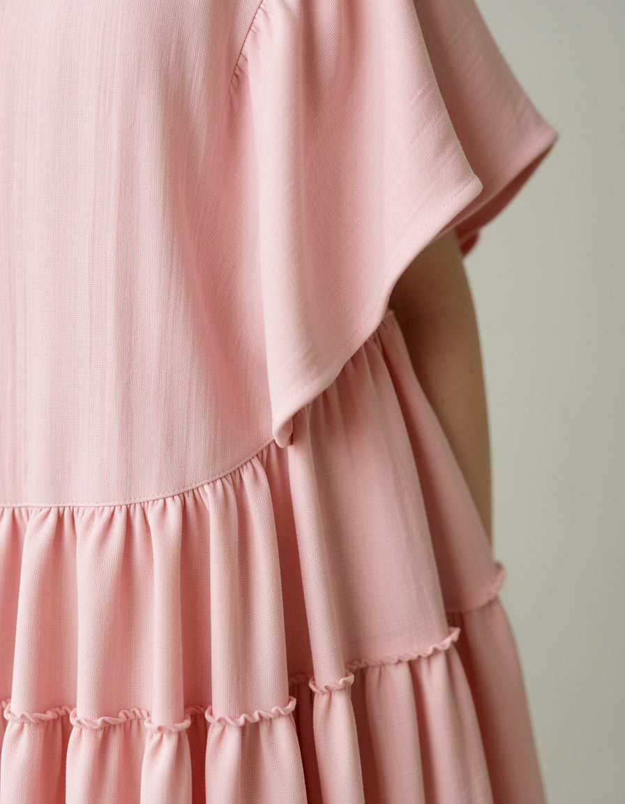 V-Neck Flutter Sleeve Dress