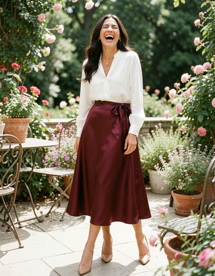 Satin A-Line Midi Skirt