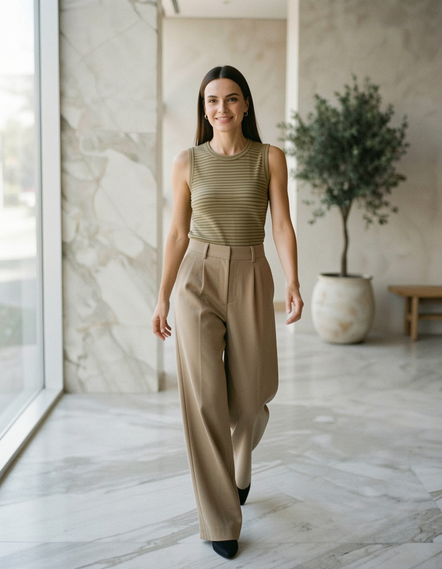Sleeveless Striped Top & Wide Leg Pant Set