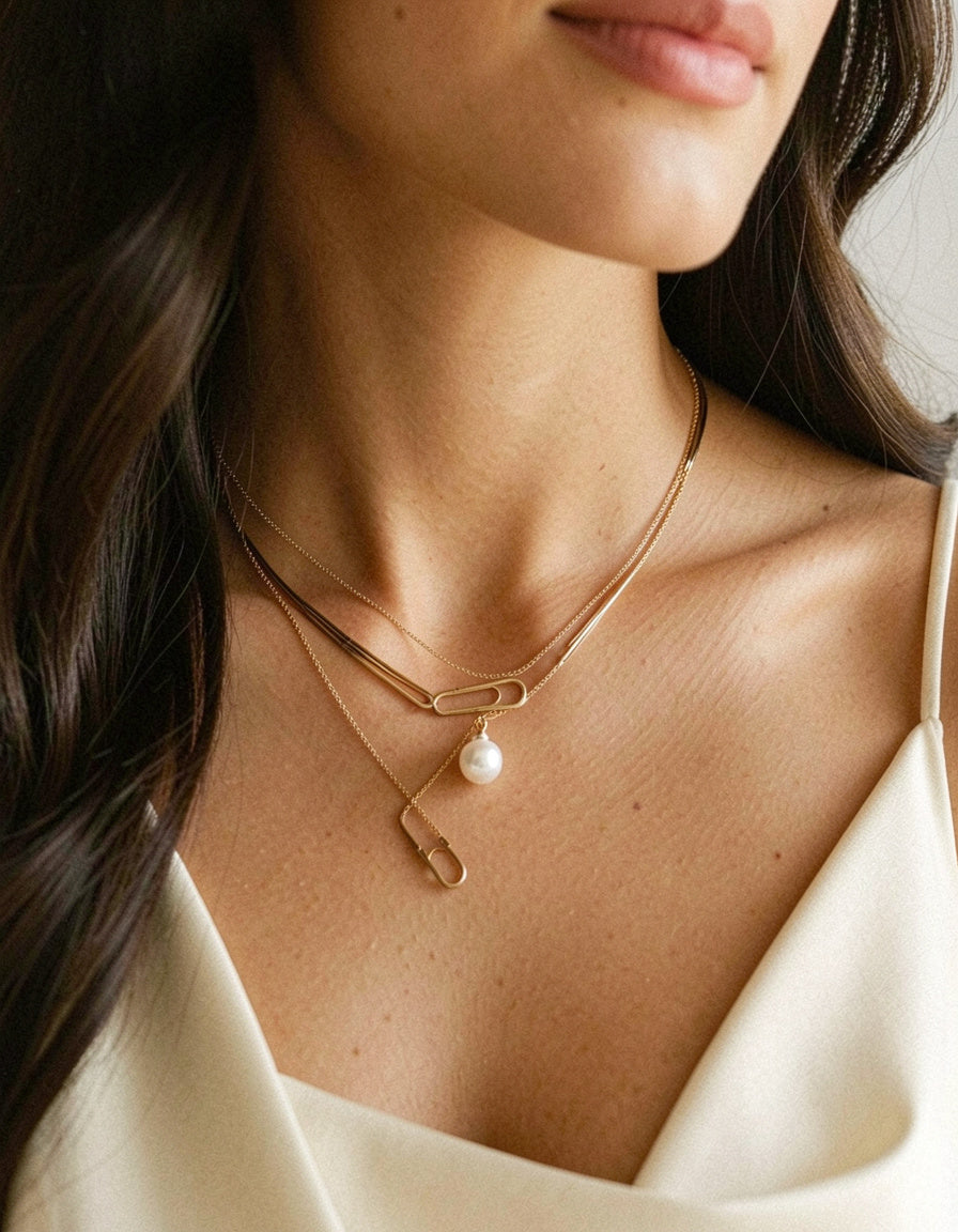 Freshwater Pearl Titanium Steel Double-Layered Necklace