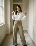 Drawstring Frilled Waist Wide Leg Utility Trousers