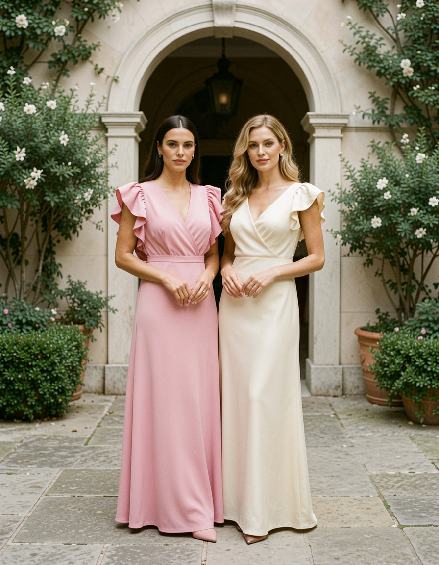 V-Neck Flutter Sleeve Dress