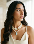 Double Layered Pearl Necklace with Teardrop Pendant