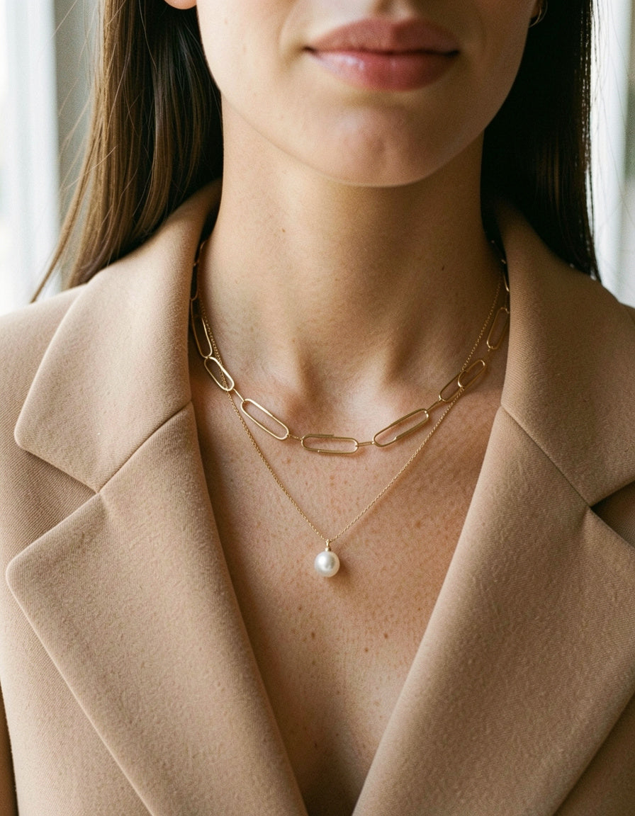 Freshwater Pearl Titanium Steel Double-Layered Necklace