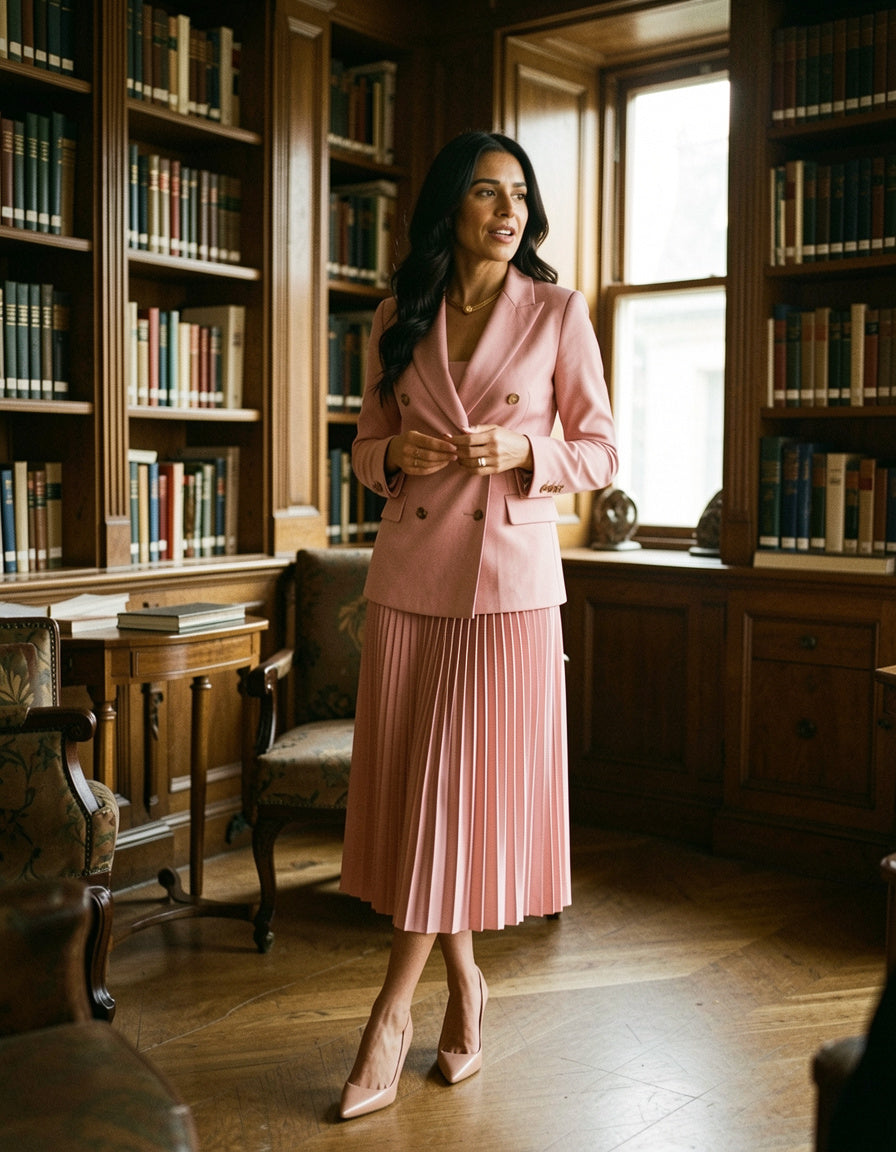 Double-Breasted Pleated Blazer Dress