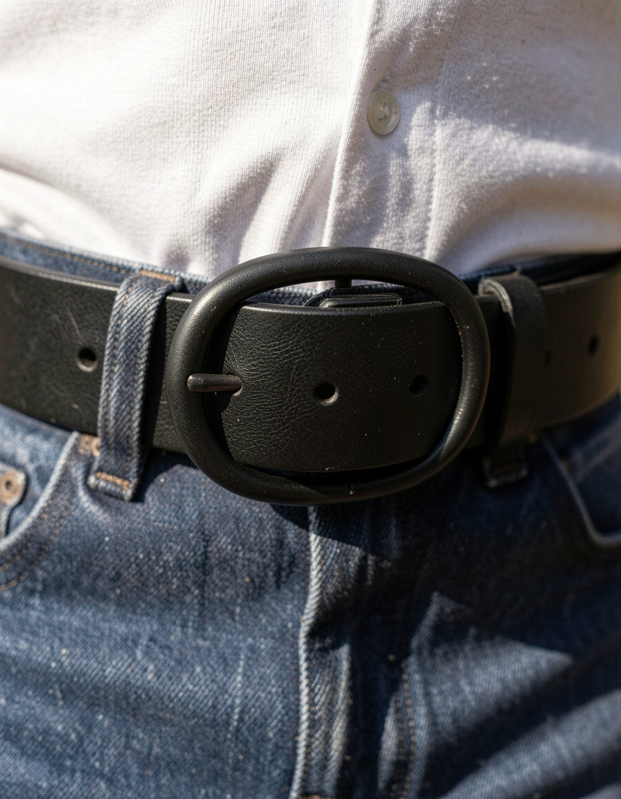 Oval Buckle Leather Belt