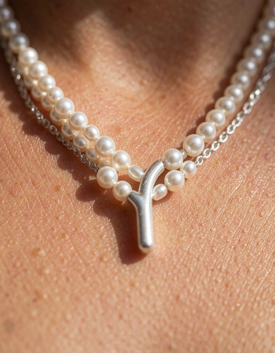 Double Layered Pearl Y-Shaped Necklace