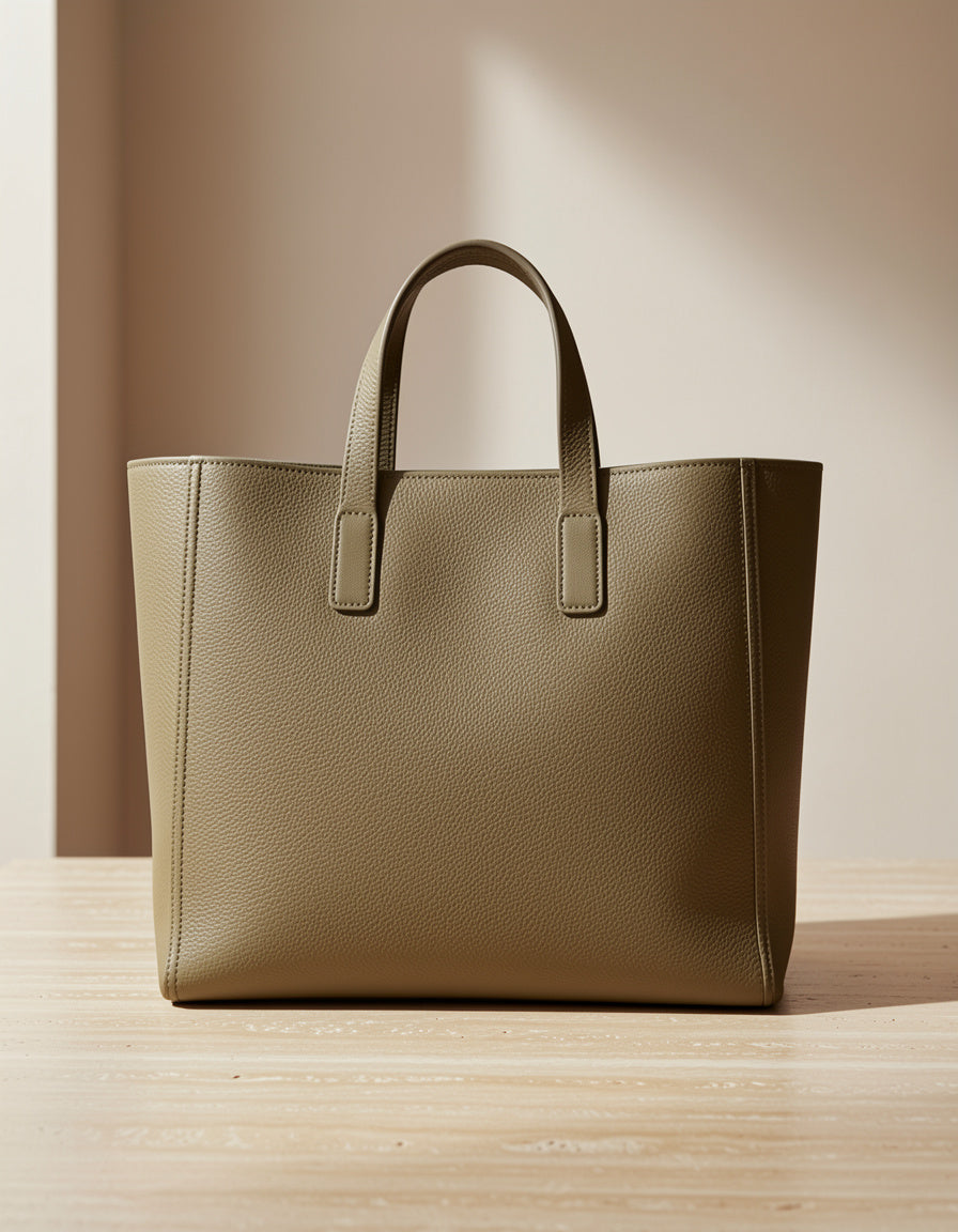 Detalle macro de la textura de cuero del PU Leather Tote Bag khaki