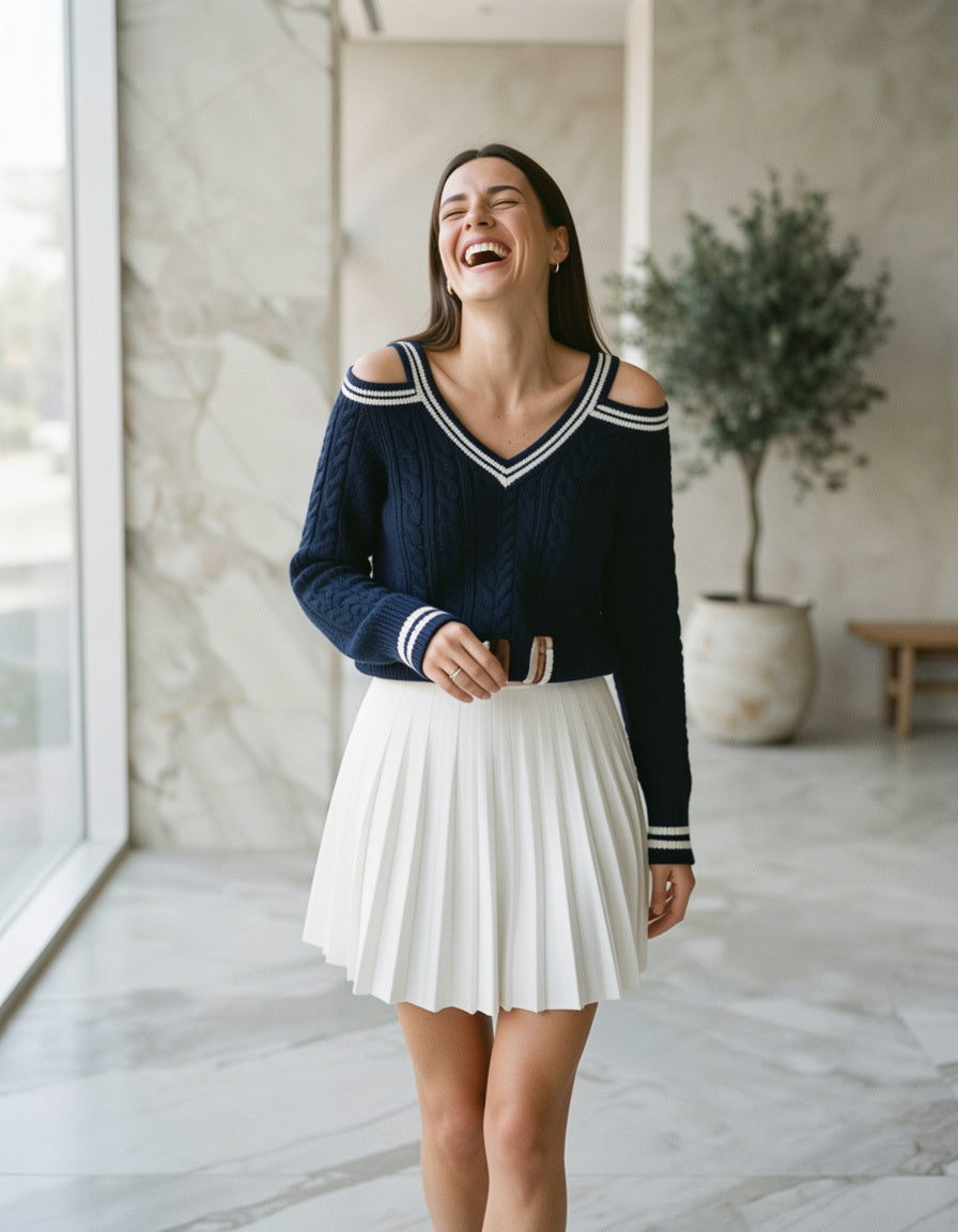 Contrast Striped V-Neck Sweater
