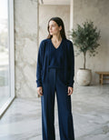 V-Neck Top & Cardigan & Pants Three-Piece Set