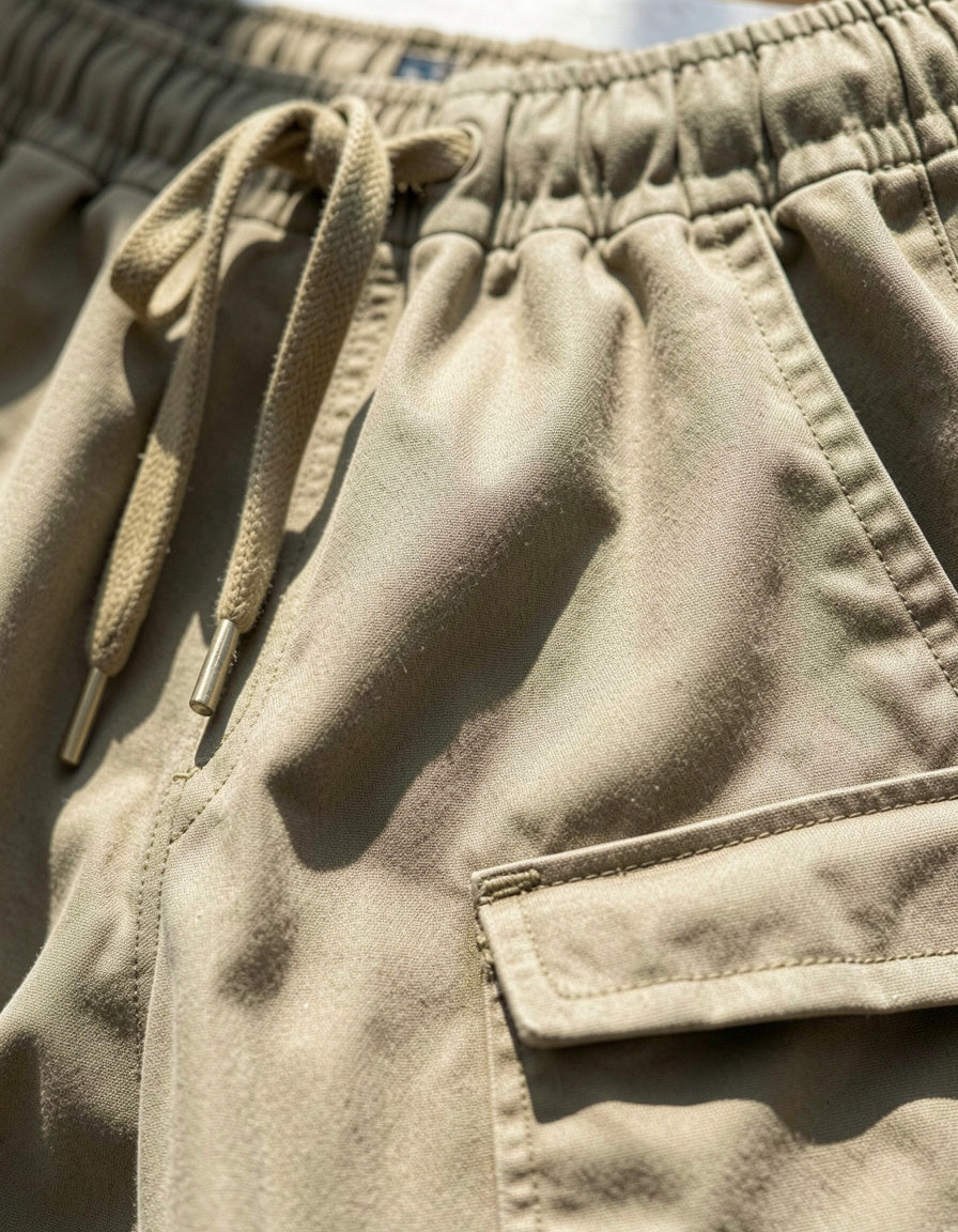 Drawstring Frilled Waist Wide Leg Utility Trousers