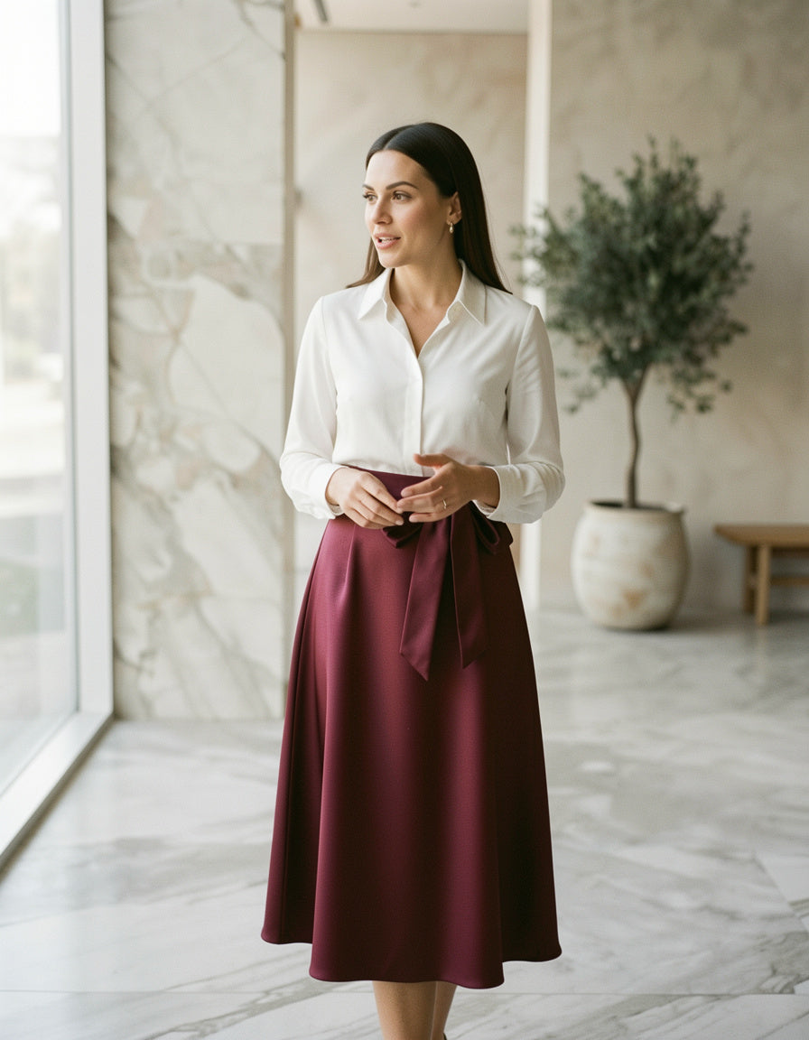Satin A-Line Midi Skirt