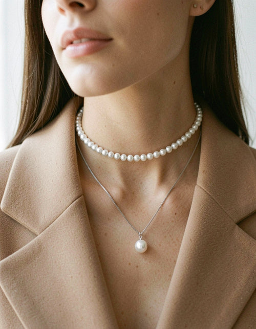 925 Sterling Silver Bead Pearl Necklace
