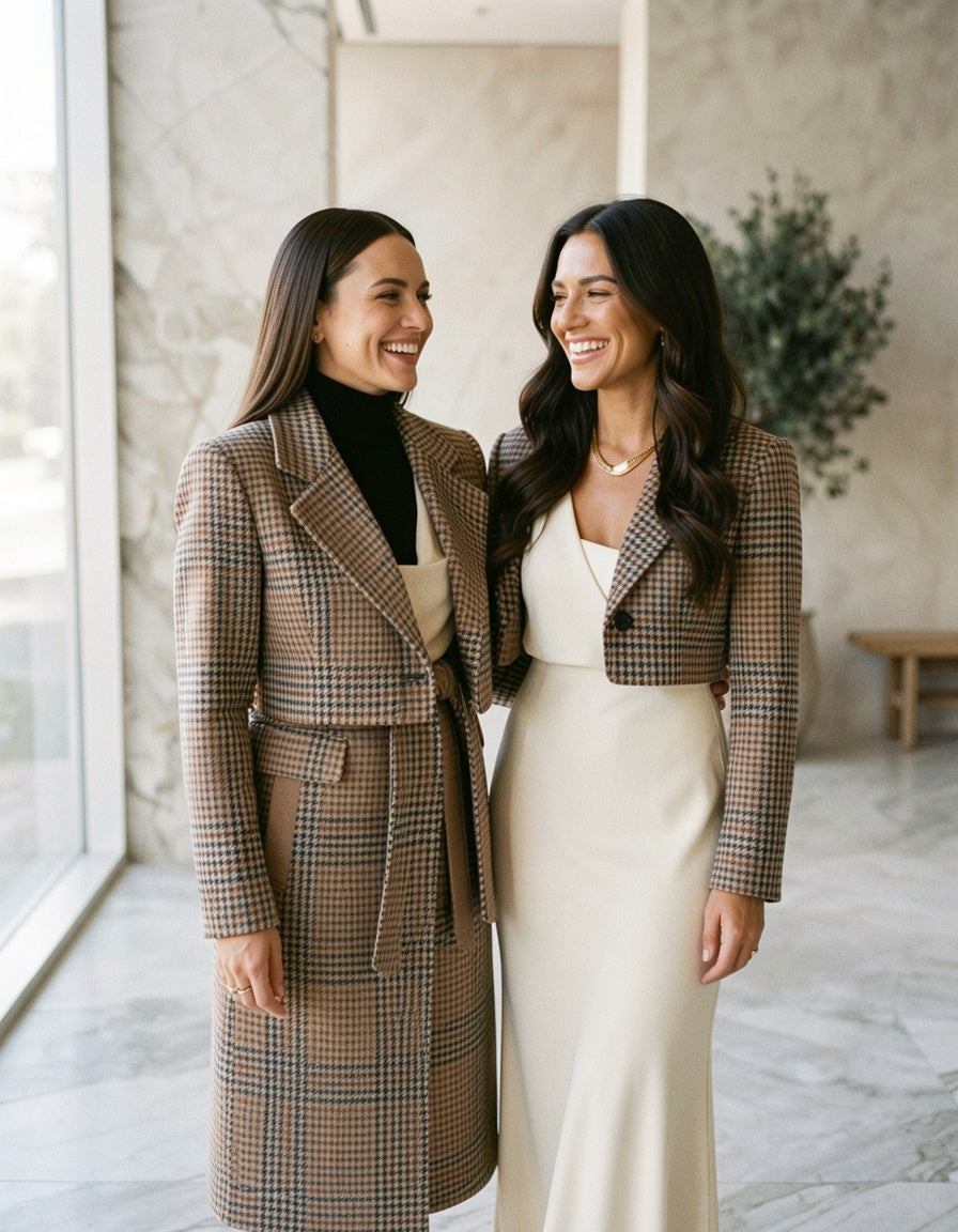 Plaid Lapel Collar Cropped Blazer