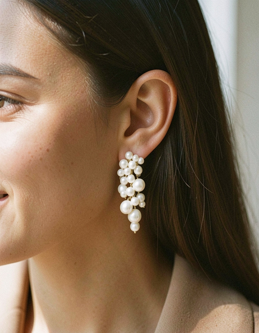Pearl Cluster Dangle Earrings