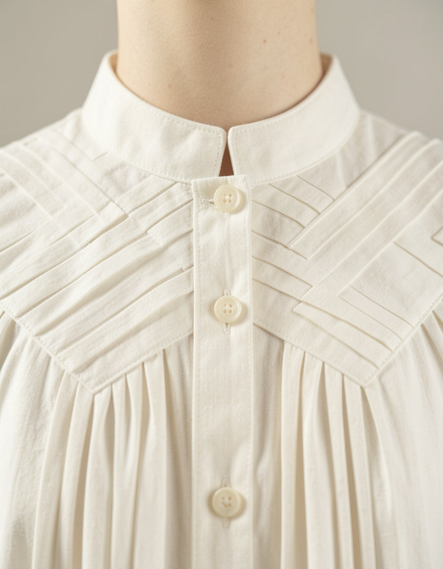 Button-Front Pintuck Midi Dress