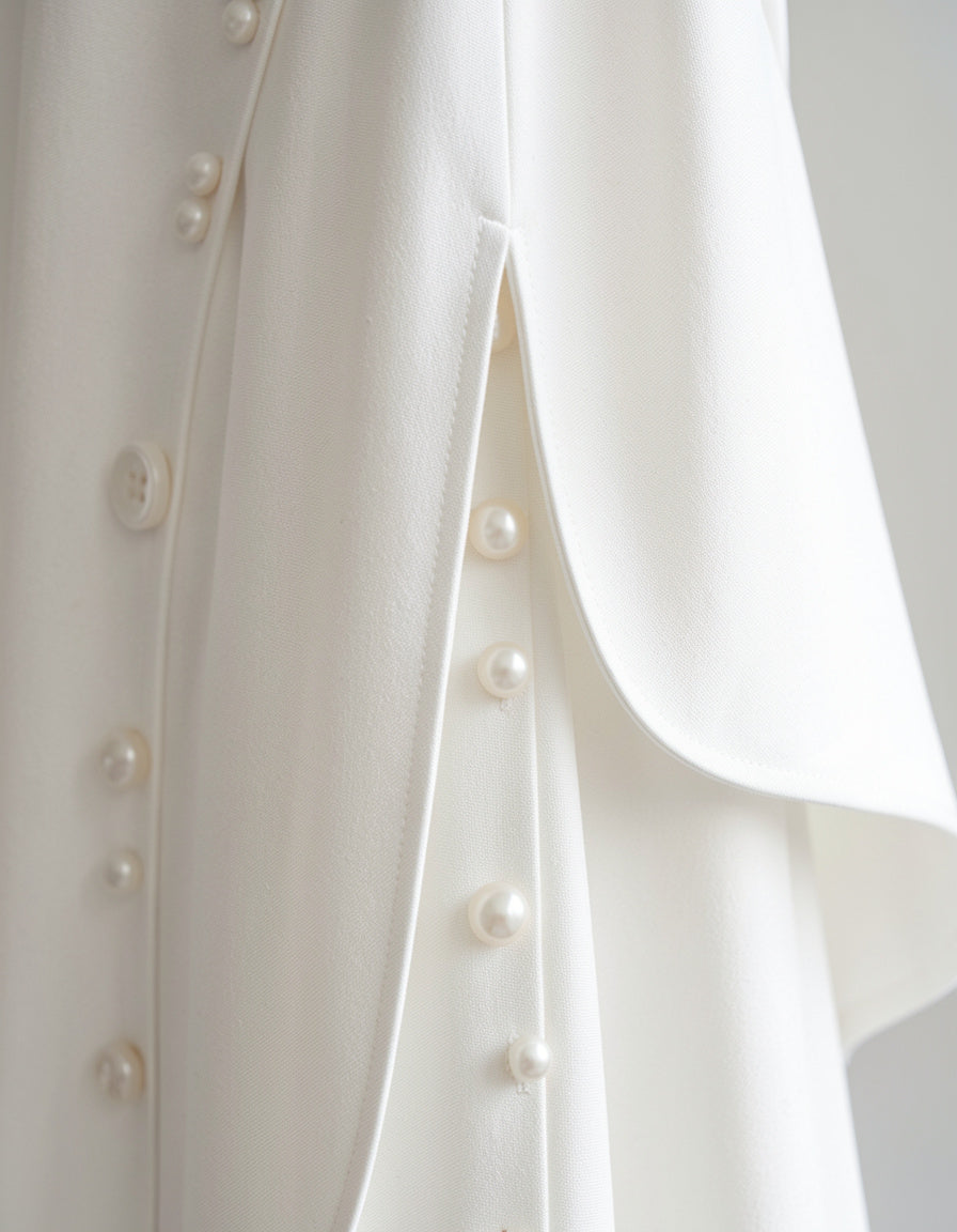Slit Sleeve Midi Dress with Decorative Button