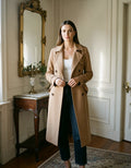 Single-breasted trench coat, front view