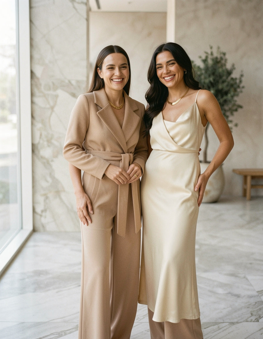 Satin Twist-Front Top and Wide-Leg Pants Set