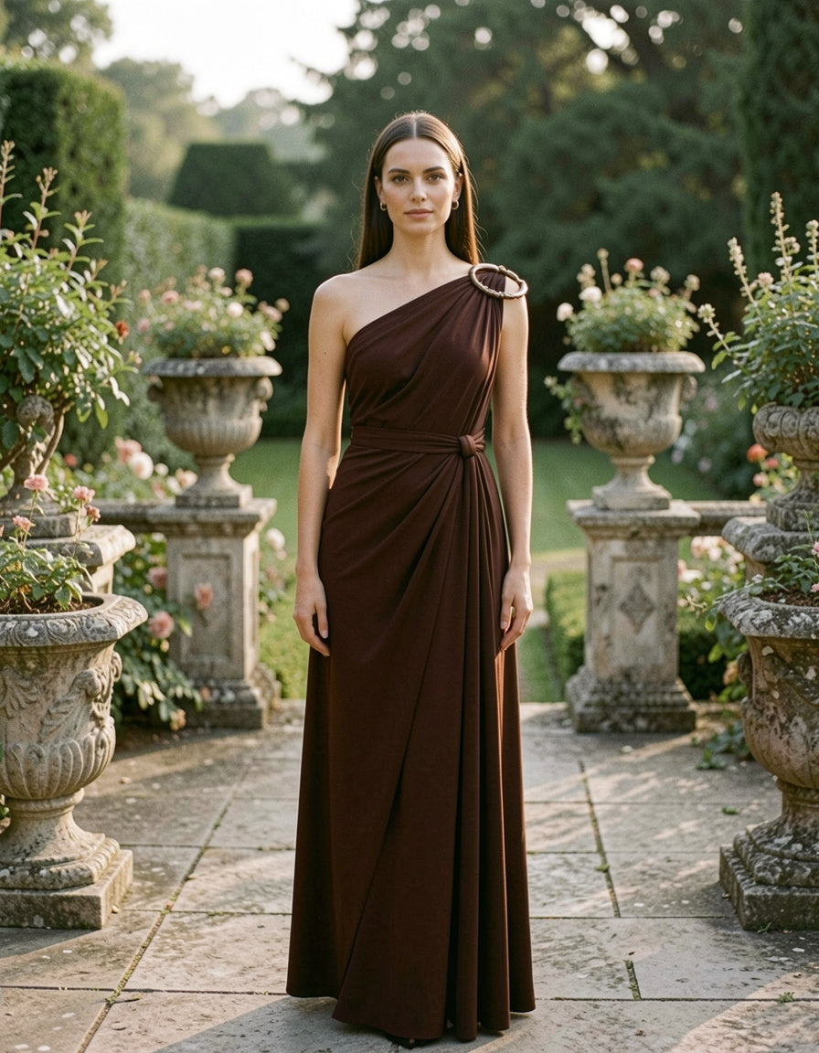 One-Shoulder Draped Maxi Dress