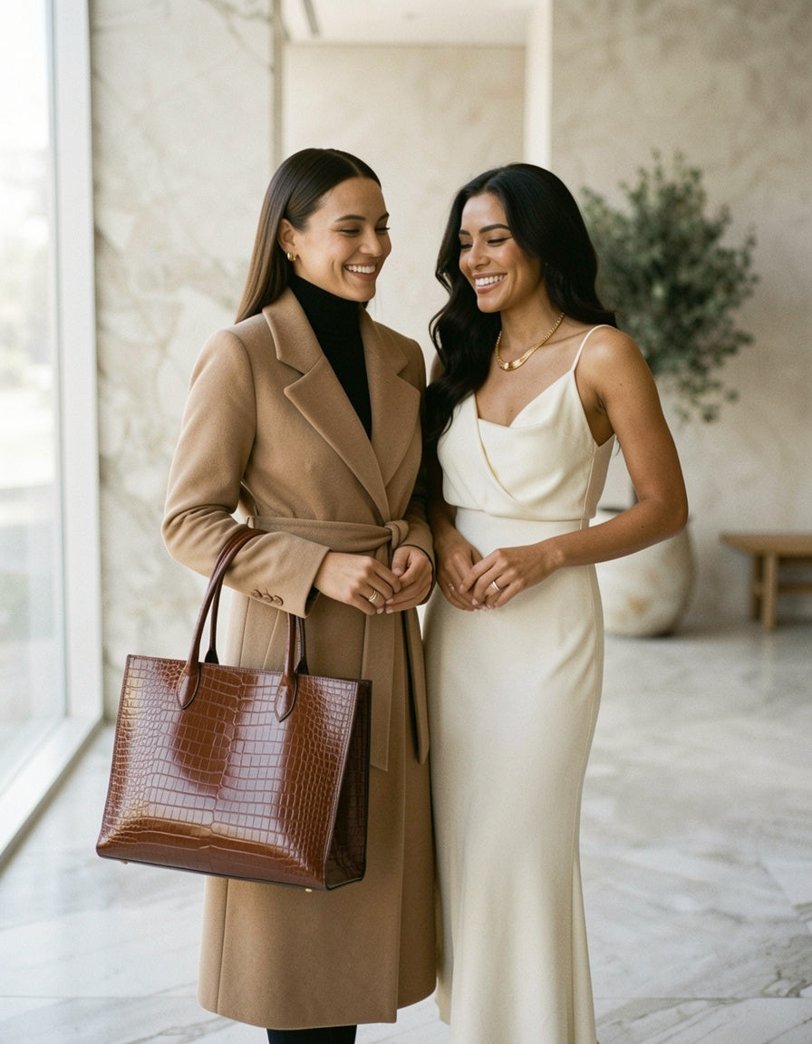 Crocodile-Embossed Shoulder Bag