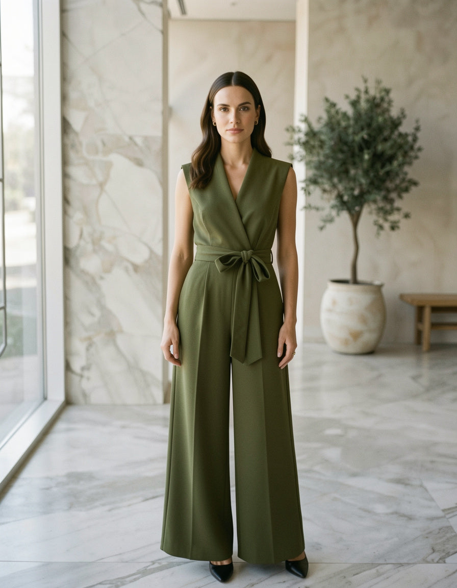 Sleeveless Wide-Leg Tie-Waist Jumpsuit
