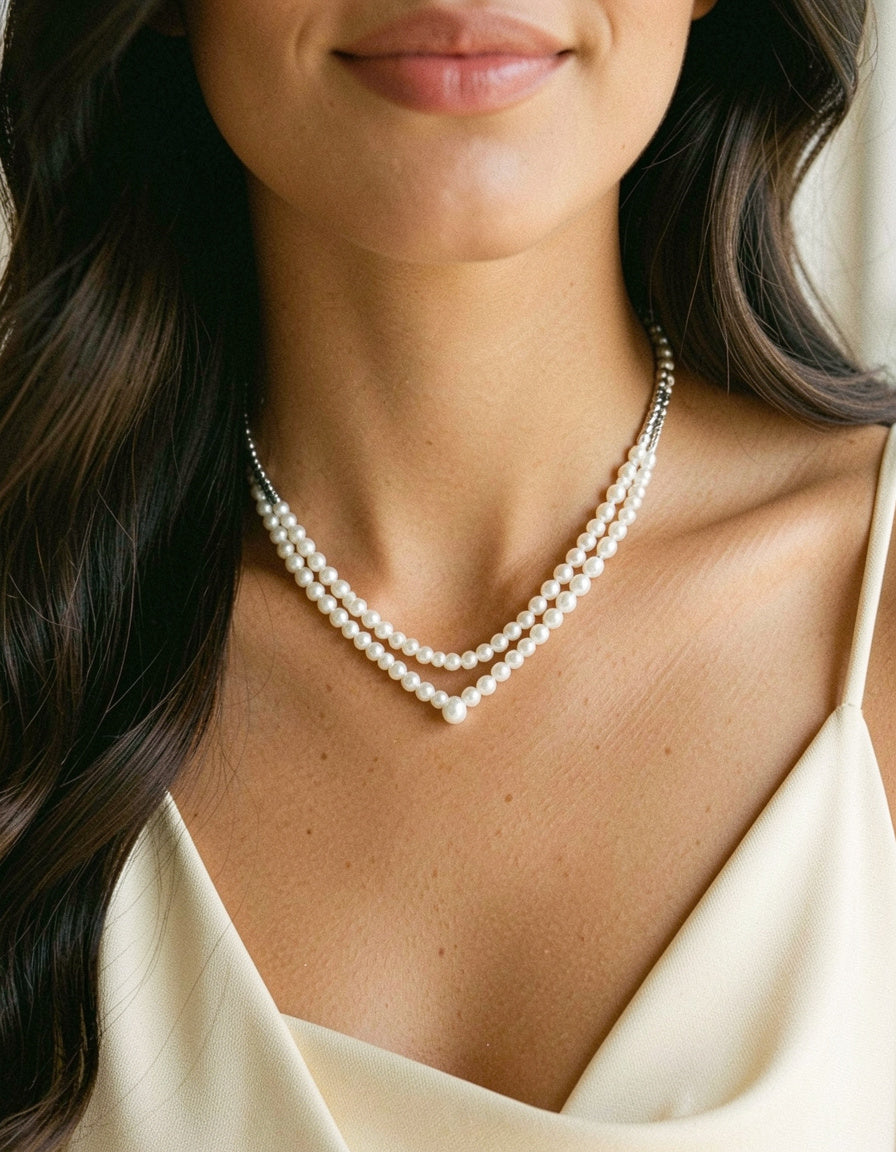 Double Layered Pearl Y-Shaped Necklace