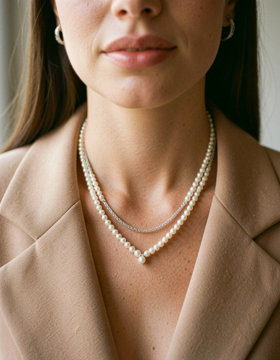 Double Layered Pearl Y-Shaped Necklace