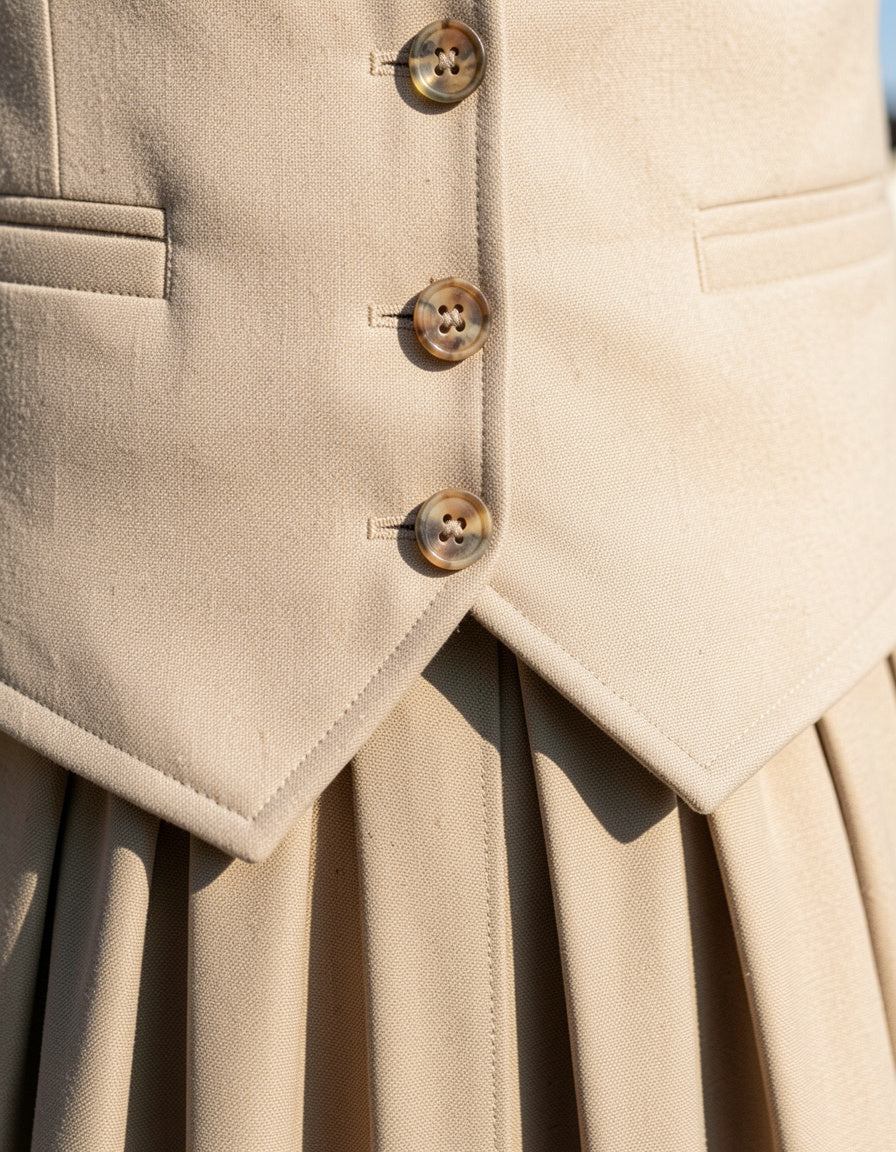 Button Up Vest and Pleated Mini Skirt Set