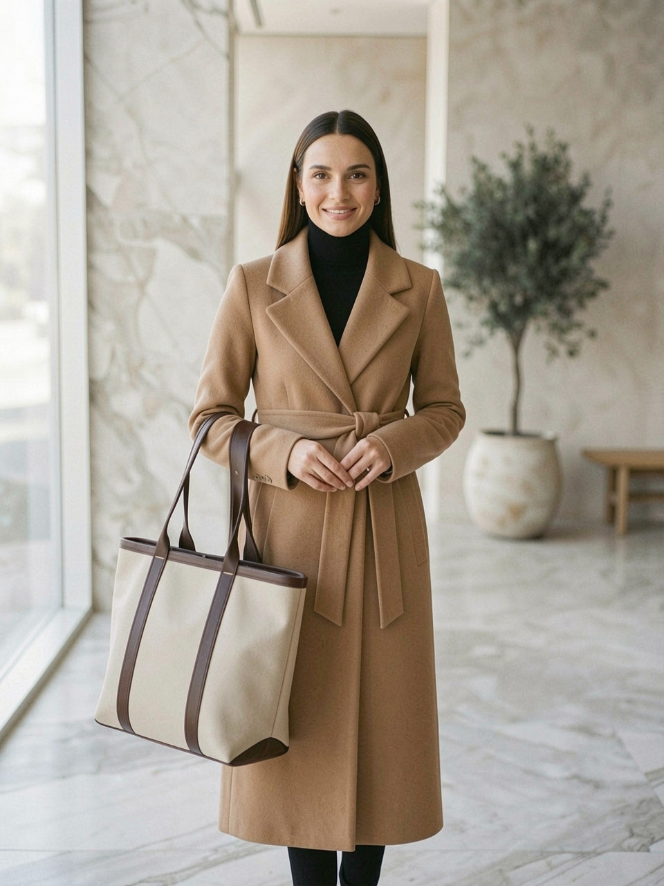 Contrast Strap Tote Bag, front view